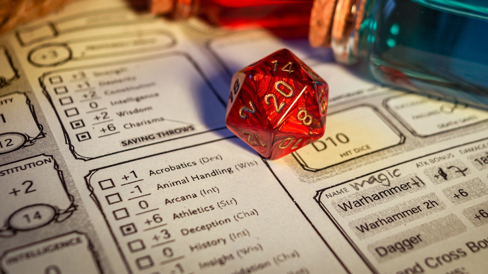 Dados poliédricos y hoja de personaje para principiantes
